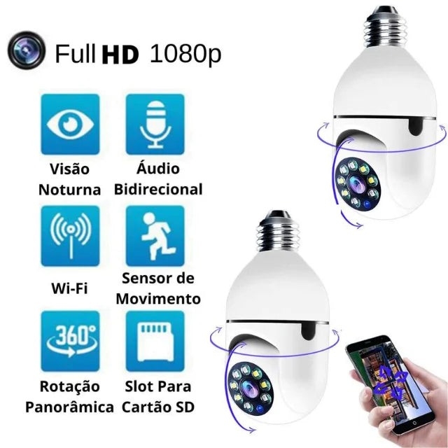 Câmera De Segurança 360 Graus Wi-Fi Full HD 1080p Com Gravador Microfone